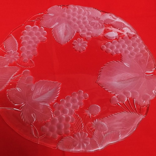Large Soga crystal glass plate Japan 80s new for cheese or desserts