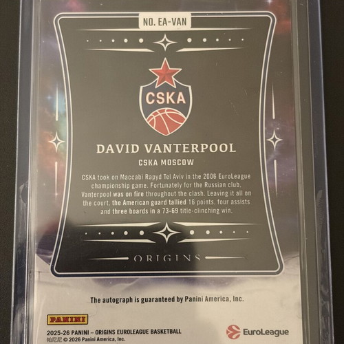 David Vanterpool Panini Origins Euroleague 2025-26 Autographed Card