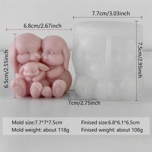Silicone Mold Family of Bunnies 3D Decorative Candle New
