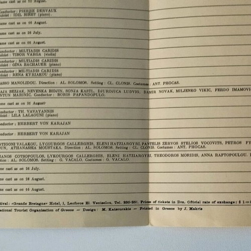Brochure Athens Festival Programme 1962 used