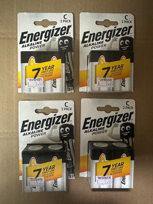 Energizer C alkaline batteries new, 8 pieces (4 packs x 2)