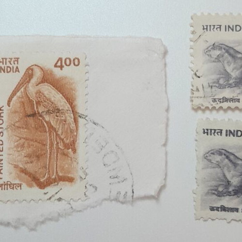 Indian stamps Painted Stork and Smooth Indian Otter new