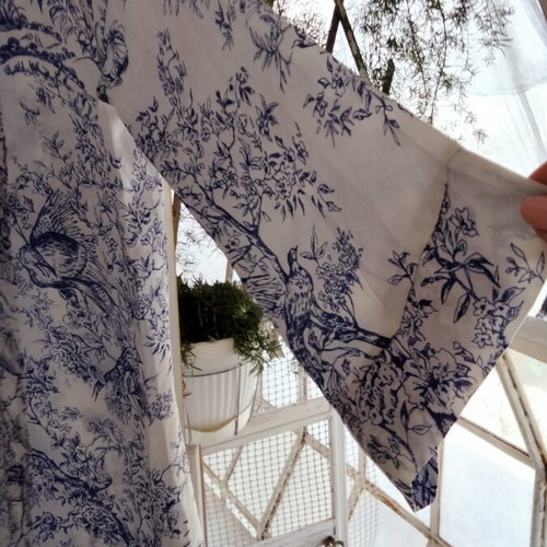 Vintage Style Kimono Robes with Toile de Jouy Pattern, Blue & Red