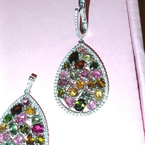 Silver 925 jewelry set with natural multicolor tourmaline, like new