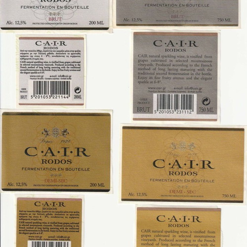 Cair Rodos wine labels new, set of 8 for collection