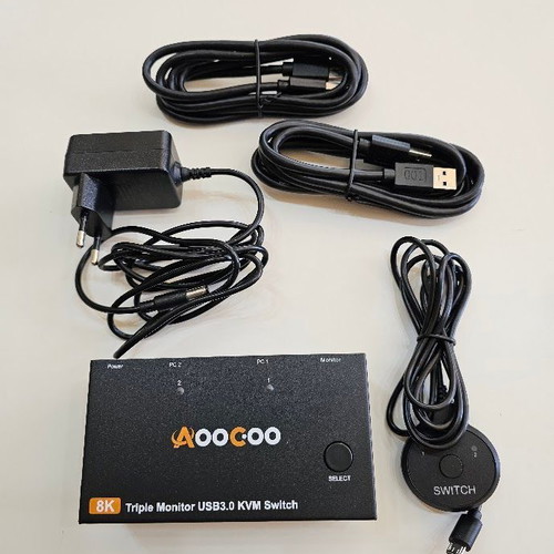 AOOCOO KVM203DH KVM switch for 2 computers to 3 monitors, USB 3.0, 8K@60Hz