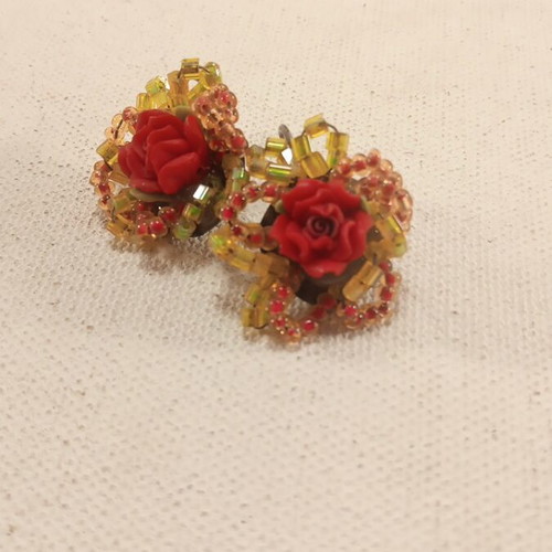 Earrings with beads and decorative rose made to order