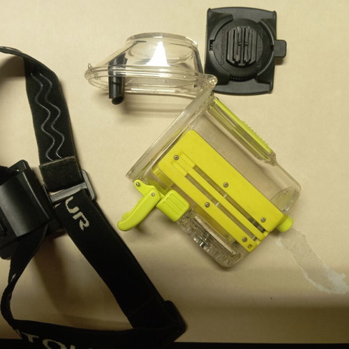 Waterproof case for Contour Roam action camera with strap and hat mount like new