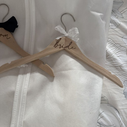 Bride & Groom wooden hanger with laser engraving, new