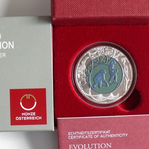 Silver Niobium Coin Austria 25 Euro Evolution 2014 New