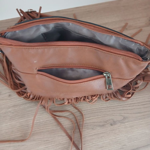 Boho Shoulder Bag Used Tan With Fringes