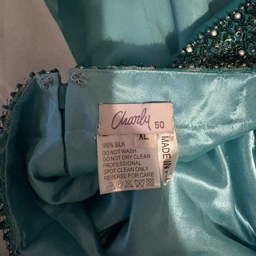 Charly evening dress like new, 100% silk turquoise with bead embroidery