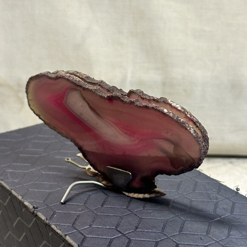 Vintage decorative butterfly with agate slices, 9.8 cm