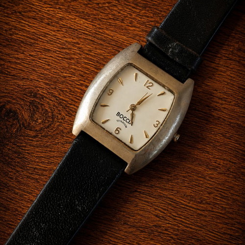 Boccia Titanium ladies watch used, silver, leather strap