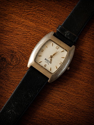 Boccia Titanium ladies watch used, silver, leather strap