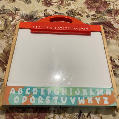 Hape wooden double-sided board used with markers and chalk case