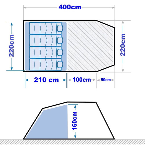 Camping tent for 4/5 people with vestibule, double fabric, waterproof UV