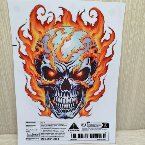 Vinyl Sticker with Flaming Skull