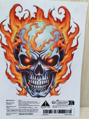 Vinyl Sticker with Flaming Skull