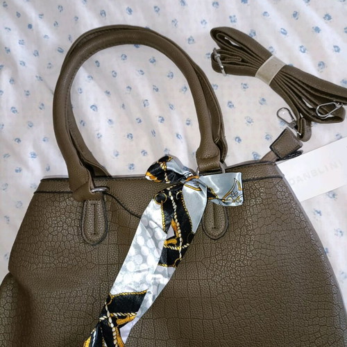 Famous Shoes olive/brown handbag new with bow and two compartments