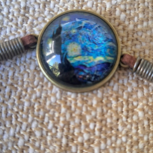 Van Gogh Starry Night Bracelet like new, multicolor with leather strap