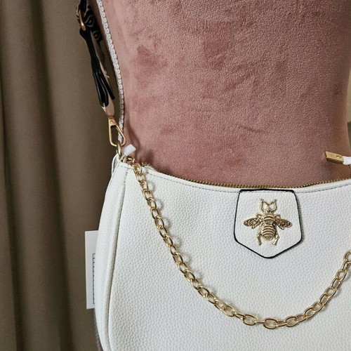 White Ecru Crossbody Bag with Chain and Strap