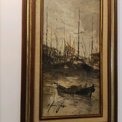 Painting by Stamatina Marnezou like new, 30x60 with solid wood frame