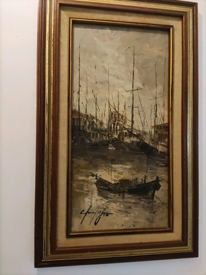 Πίνακας ζωγραφικής Σταματίνας Μαρνέζου σαν καινούργιος, 30x60 με μασίφ ξύλινη κορνίζα