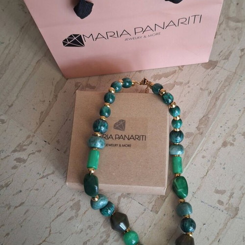 Maria Panariti Necklace with Sun Pendant and Green Beads new