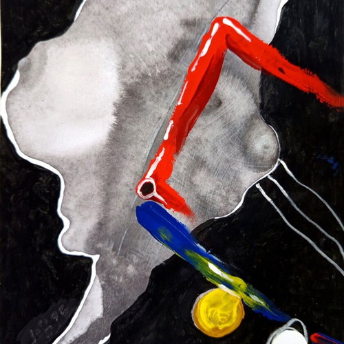 Abstract female torso mixed media on paper A4