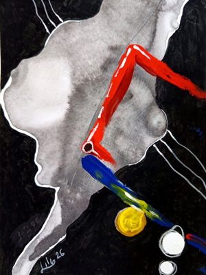Abstract female torso mixed media on paper A4
