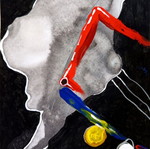 Abstract female torso mixed media on paper A4