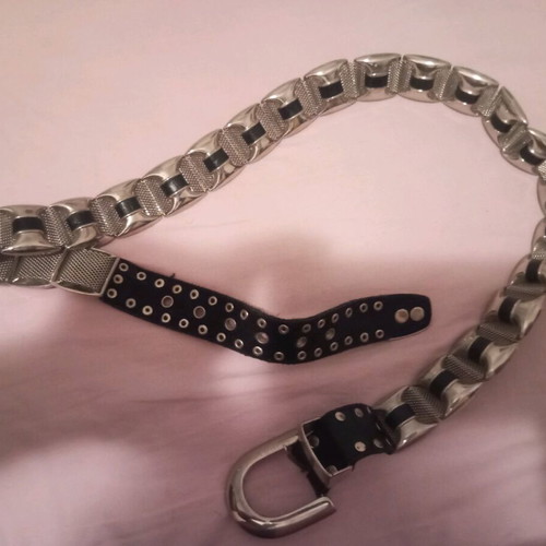 Metal belt used, length 110cm, black and silver