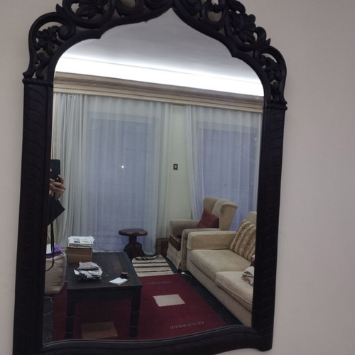 Vintage wall mirror with handcrafted carved wooden frame like new