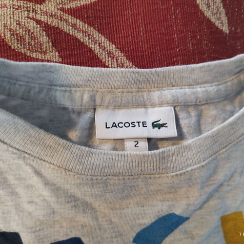 Lacoste toddler t-shirt white with colorful pattern like new, 2 years