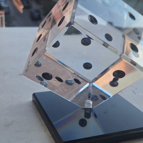Vintage Lucite dice paperweight sculpture, 1970s–1980s