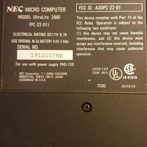 NEC Micro Computer Ultralite 286F like new with case