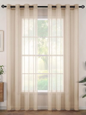 Woaboy Transparent Voile Curtains Set of 2 Beige 140x235 cm like new