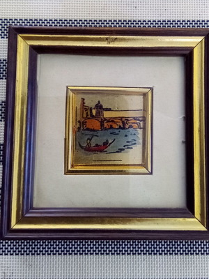 Miniatures in Frame used, Italian art, 10x10 cm