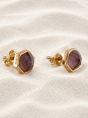 Handmade Earrings with Gold-Plated Bronze and Amethyst Cut New