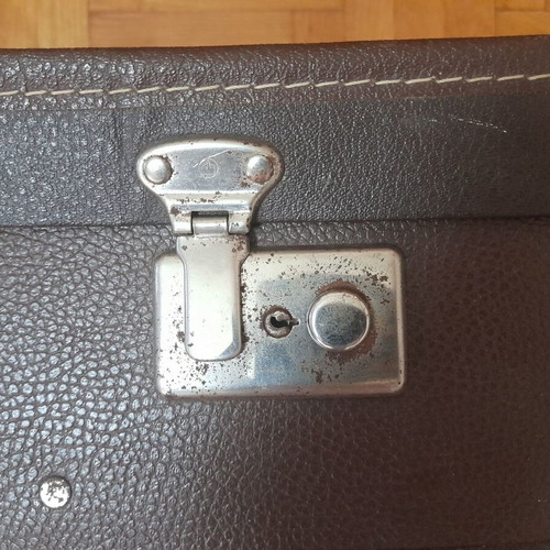 Vintage leather suitcase 1960s, brown