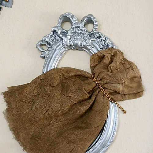 Handmade frame with fabric dress, gold frame and silver oval frame