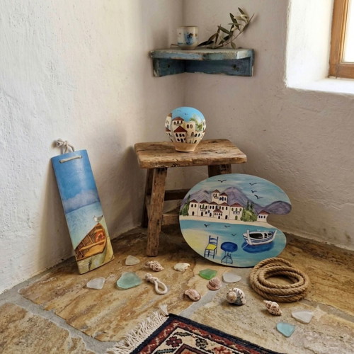 Handmade decorative set of 3 with Greek island themes