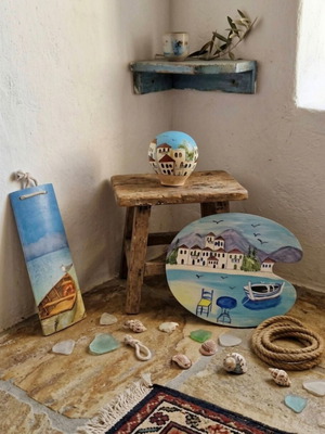Handmade decorative set of 3 with Greek island themes