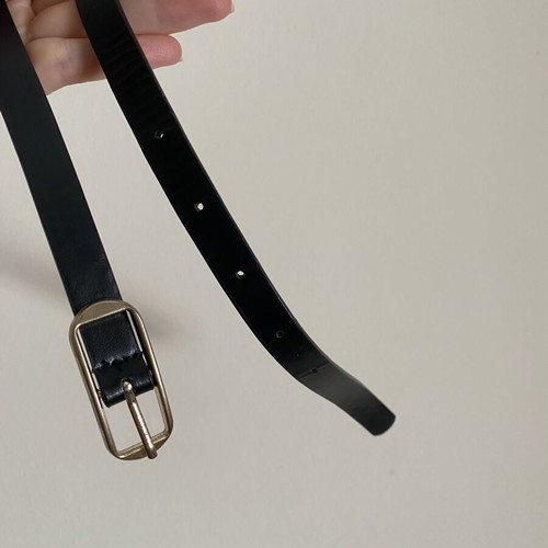 Black Faux Leather Belt with Gold Buckle like new, adjustable