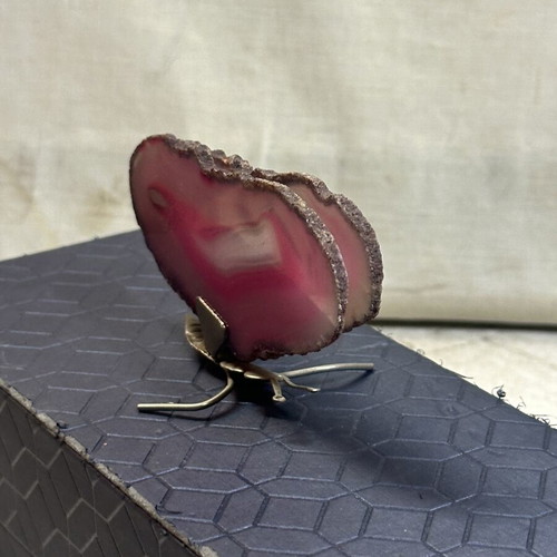 Vintage decorative butterfly with agate slices, 9.8 cm