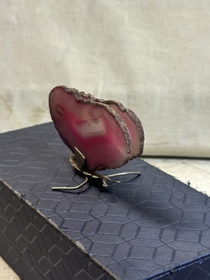 Vintage decorative butterfly with agate slices, 9.8 cm