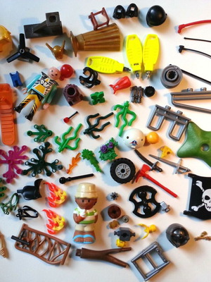 Preschool toy parts pack Playmobil, Lego used, over 70 pieces