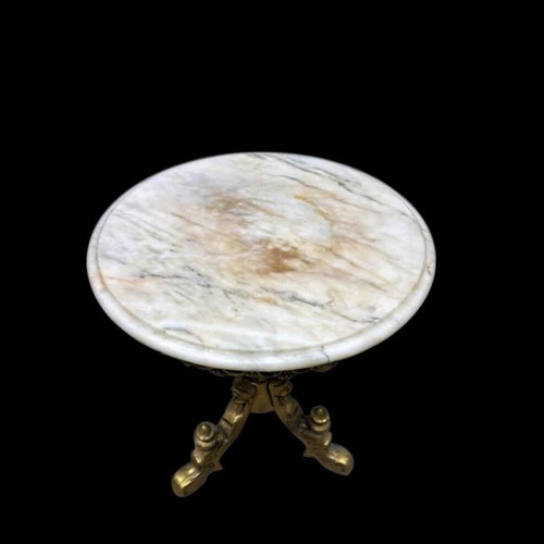 Vintage brass coffee table with marble top used