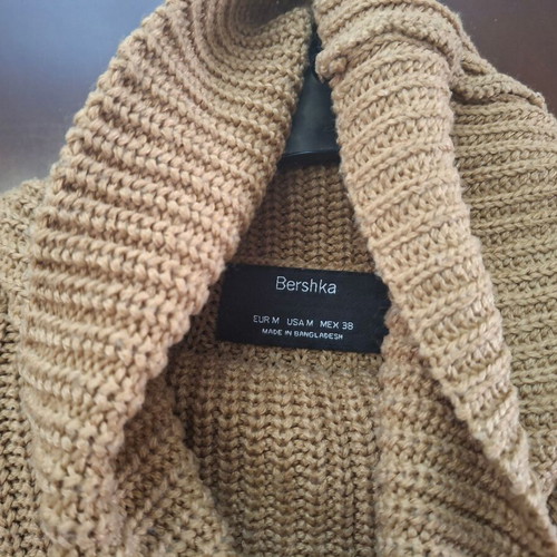 Bershka camel knit sweater with collar, size M